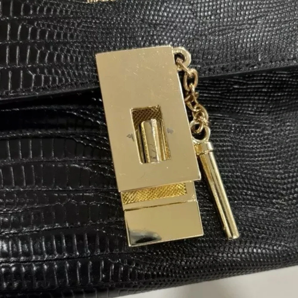 Viola Castellani Black Leather Crossbody Clutch Handbag Purse Italy Gold Whimsi